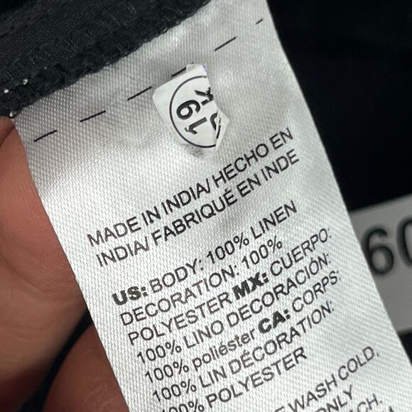 CHICOS Pants 2.5 14 Linen Crop Straight Leg Eyelet Hem Elastic Waist Black NEW - Picture 11 of 16